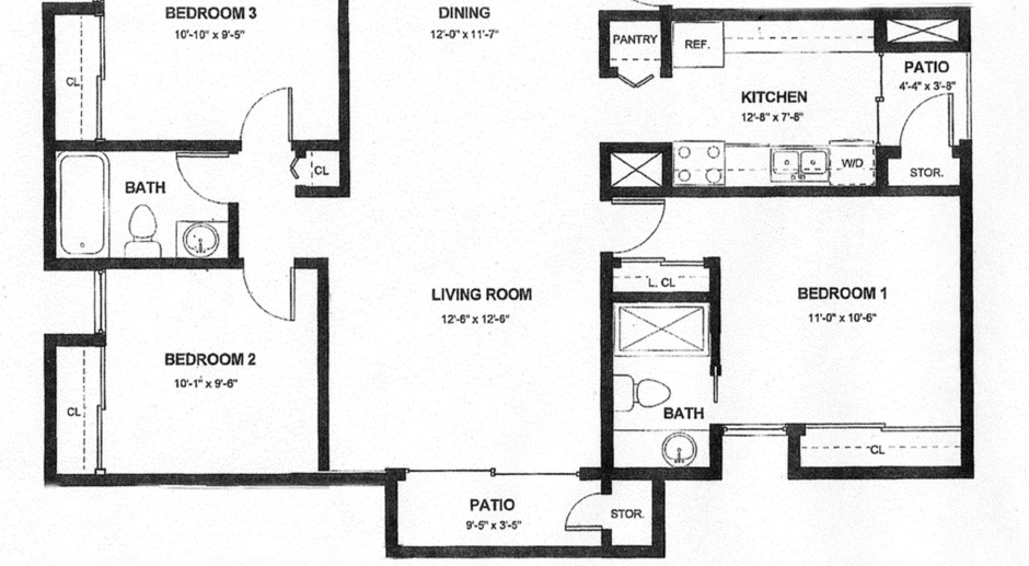 Three Bedroom Two Bath - Split Floorplan - Pebble Creek Apartments